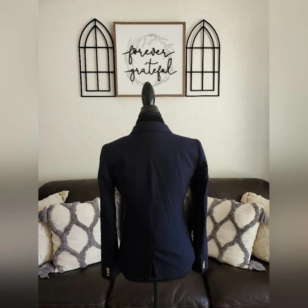 J Crew Navy Blue SchoolBoy Blazer Jacket Size 0 Wool Blend Classic Designer Boho